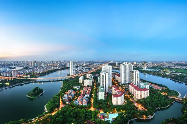 Blick auf die Skyline der Hauptstadt Hanoi