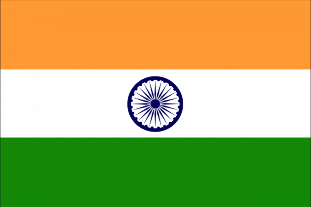 Die Flagge Indiens, bestehend aus drei gleichmäßig vertikalen Streifen in Orange, Weiß und Grün
