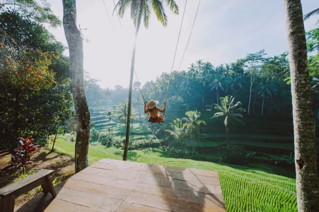 Schaukeln in den Reisfeldern auf Bali