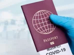 Reisende mit Reisedokumenten am Flughafen vor Abflug nach Papua-Neuguinea