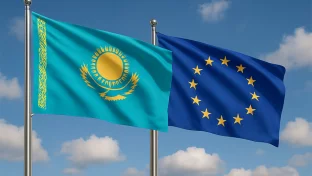 Flaggen von Kasachstan und der EU