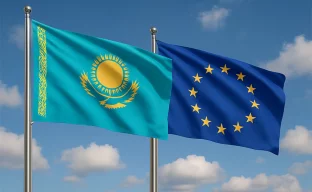 Flaggen von Kasachstan und der EU