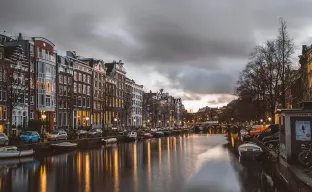 A river and a street in winter